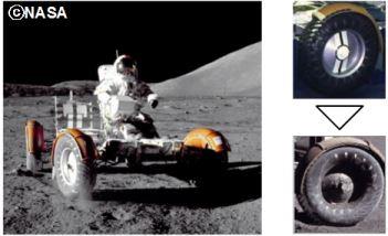 走行中のローバとルナダストの付着したタイヤ
